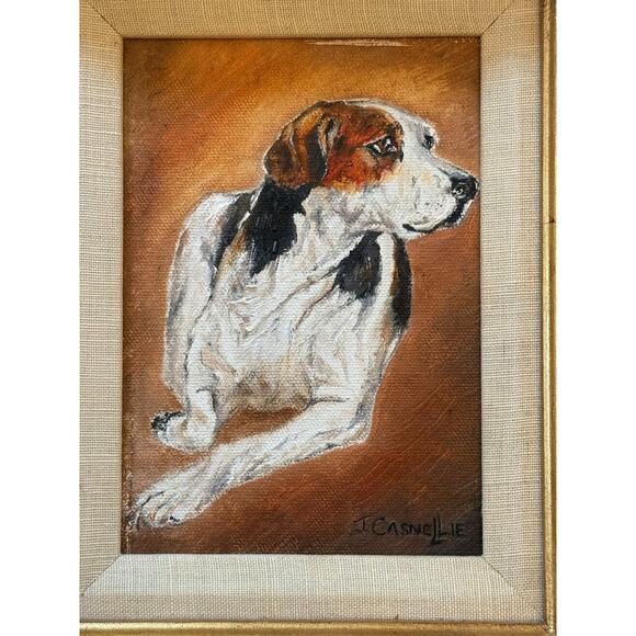 Contemporary Gold Wood Framed Oil on Canvas Portrait “Blinks Hound” Signed - Picture 3 of 13